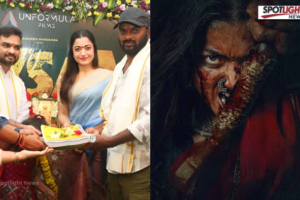 Rashmika Mandanna at Mysaa movie pooja ceremony in Hyderabad