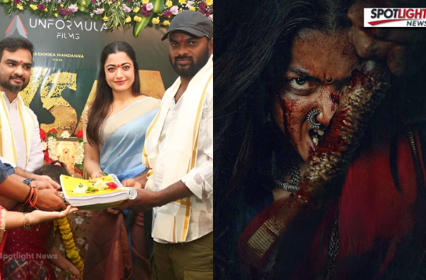 Rashmika Mandanna at Mysaa movie pooja ceremony in Hyderabad