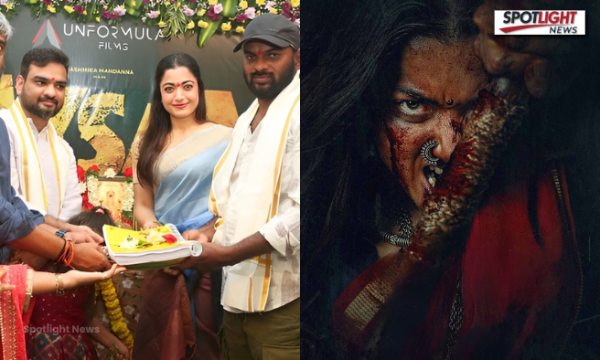 Rashmika Mandanna at Mysaa movie pooja ceremony in Hyderabad